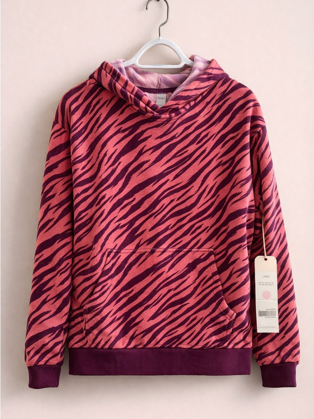 NWT Just Be Pink Zebra Print Hoodie Size Small Cozy Soft Pullover